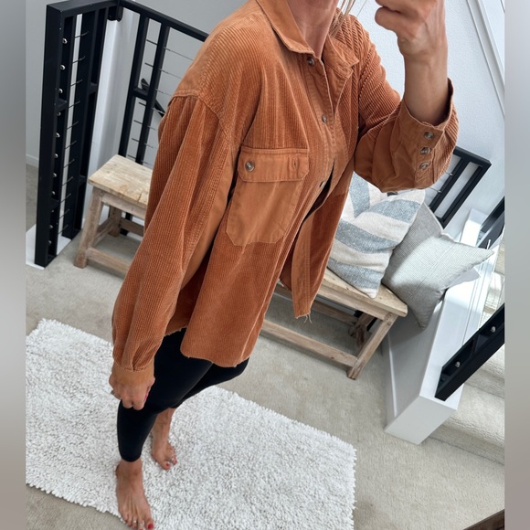 Forever 21 burnt orange corduroy button up jacket fall winter casual beach S - Picture 7 of 13